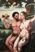 Adam und Eva, niederrheinisch, wohl frühes. 16. Jhd., Öl/Holz, 32,5 x 23 cm, minimale Retuschen.