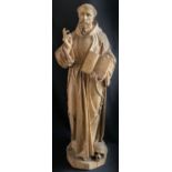 Süddeutsch od. italienisch, 18. Jh., Kirchenvater Hieronymus, Holz, Altersspuren, H. 138 cm