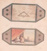 Freimaurerembleme, Goethe, Stiche. Rückseitig beschriftet: Abbildung zweier Tableaux, welche Coudray