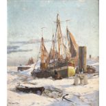 Carl SALTZMANN (1847-1923), Im Winterhafen, signiert, Öl/Lwd, rückseitig altes Etikett,