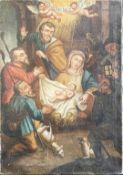 Jakob Bauerle, Geburt Christi: Josef und Maria mit dem Jesuskind im Stall, umgeben von Hirten und