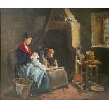 Francois Roeder (Maler des 19. Jhs.)., Genreszene in bäuerlichem Interieur mit Mutter und Tochter,