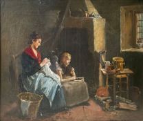 Francois Roeder (Maler des 19. Jhs.)., Genreszene in bäuerlichem Interieur mit Mutter und Tochter,