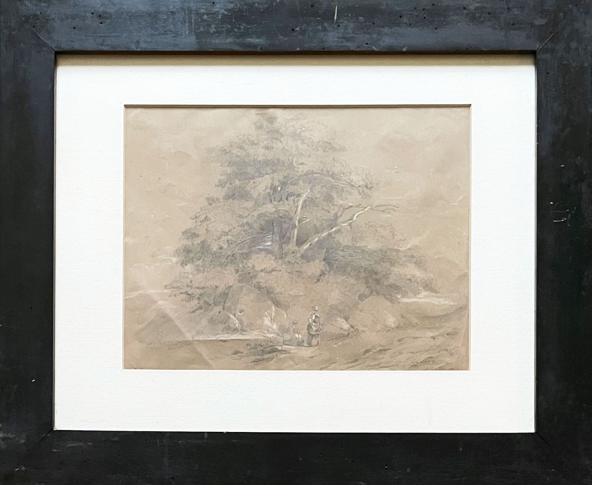 Zwei Zeichnungen: Bergige Landschaft mit schroffen Felsen und knorrigen Bäumen sowie Schäfer und - Image 4 of 5