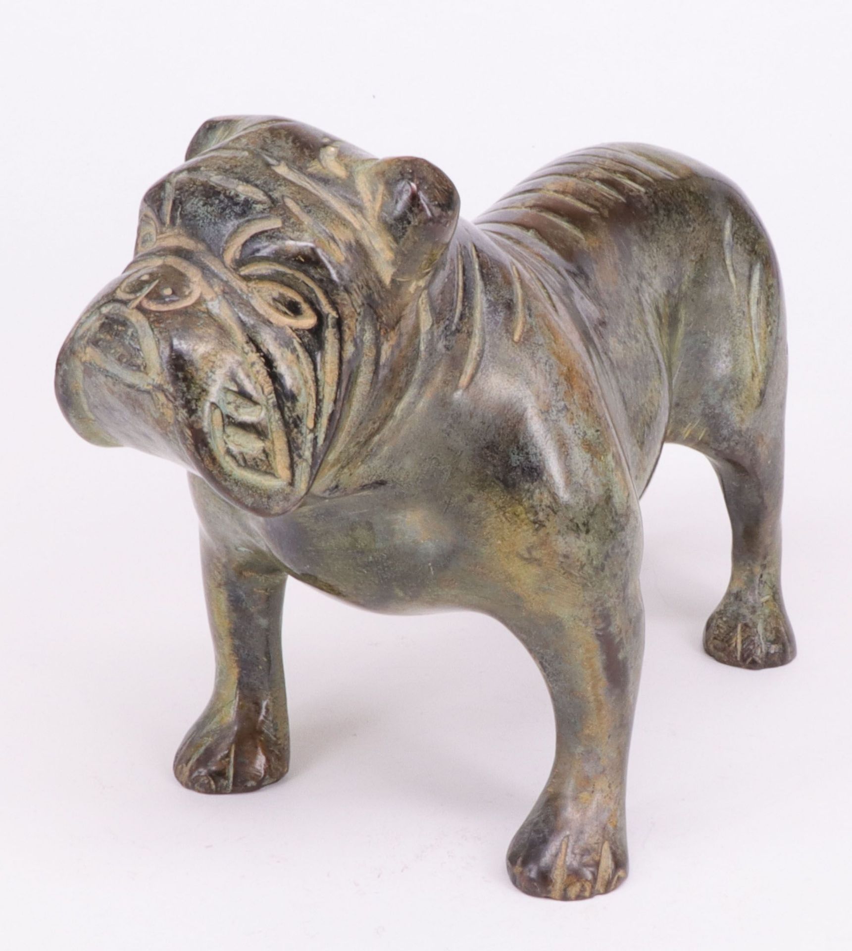 Unbekannter Künstler, 20. Jh., Bulldogge, Bronze, rechte Vorderpfote mit Monogramm FB oder FR, H. 13