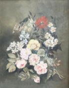 Unbekannter Künstler des 19. Jhds., Blumenstillleben mit unterschiedlichen Blüten vor dunkelgrauem