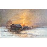Anton WINDMAIER (1840-1896), Winterlandschaft im Sonnenuntergang mit Hütte und figürlicher