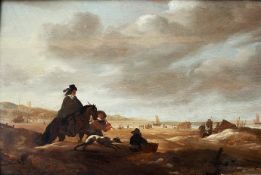 Jacob ESSELENS (1626-1687), Dünenlandschaft mit einem Reiter, seinem Knappen und einem Hund, im