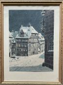 K. Luz, Dürerhaus im Schnee, signiert, Aquarell, 31,5 x 23,5 cm