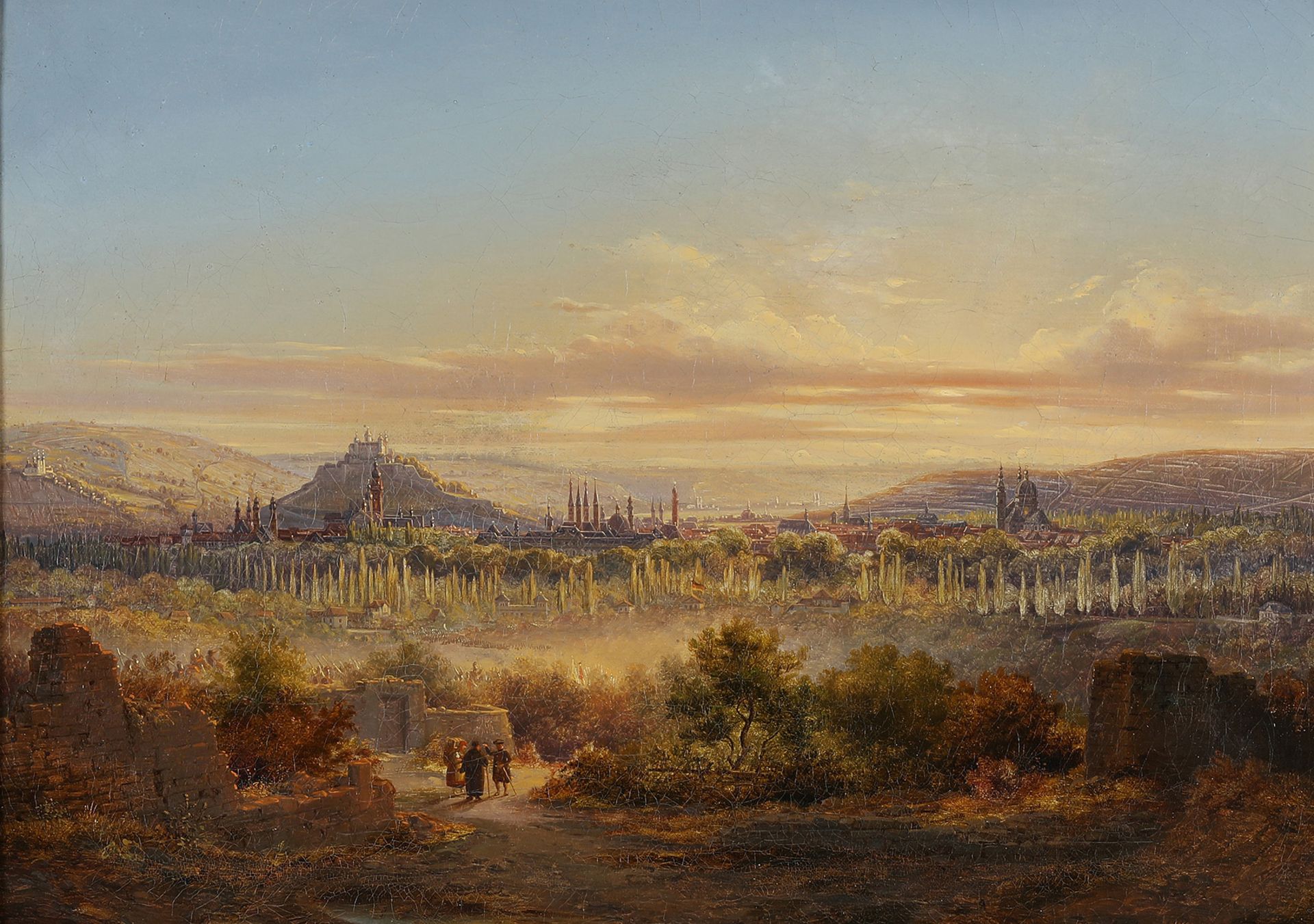 Andreas GEIST (?-1860), Ansicht von Würzburg. Blick vom Letzten Hieb auf die Stadt im Tal mit den