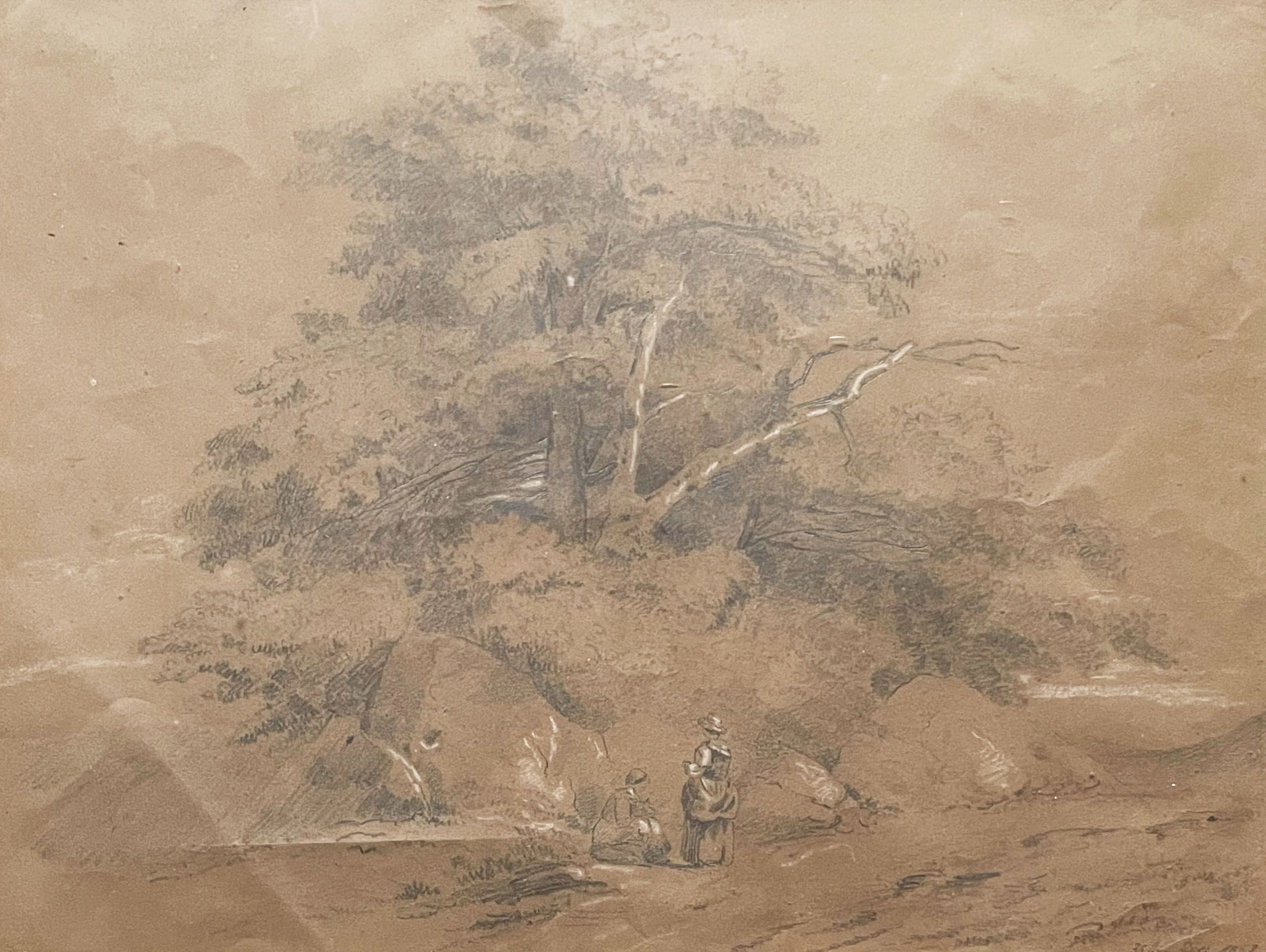 Zwei Zeichnungen: Bergige Landschaft mit schroffen Felsen und knorrigen Bäumen sowie Schäfer und - Image 3 of 5