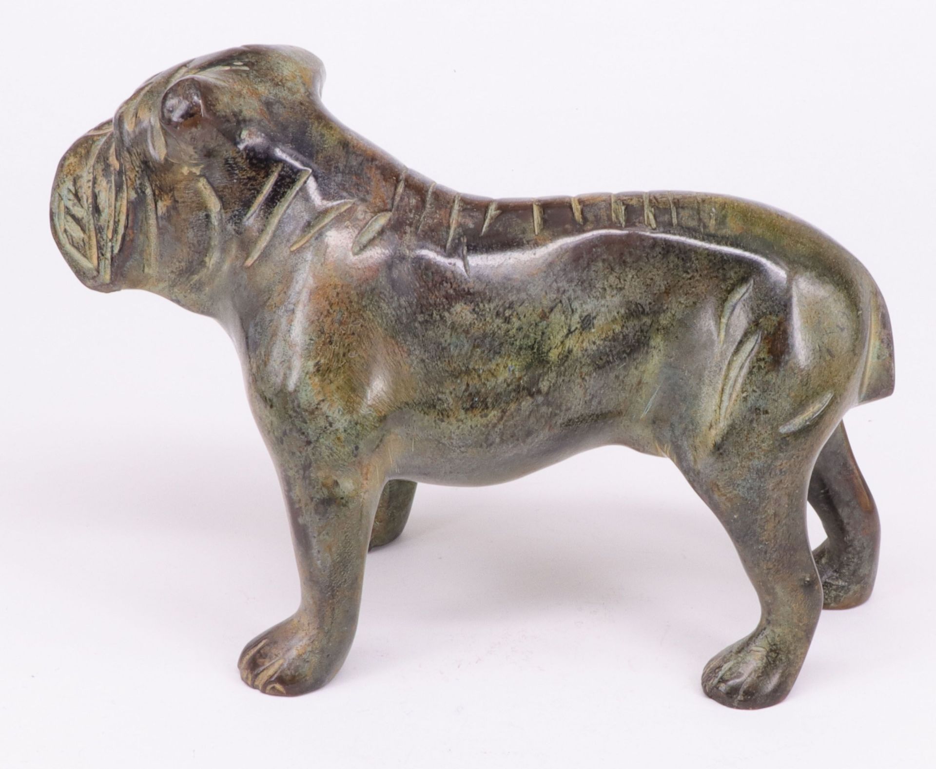 Unbekannter Künstler, 20. Jh., Bulldogge, Bronze, rechte Vorderpfote mit Monogramm FB oder FR, H. 13 - Image 3 of 4