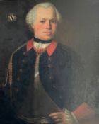 Portrait eines Herren in Uniform, Wappen mit drei Sternen auf dunkelblauem Grund, rücks. ehemals