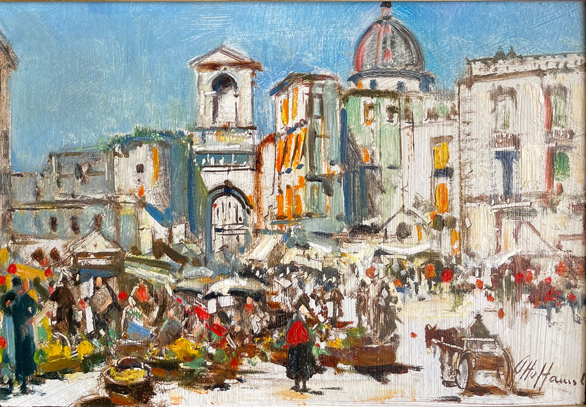 Otto HAMEL (1866-1950), Italienische Stadtansicht mit Markt, wohl Rom, signiert, Öl/Holz, 24 x 34