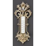 Thermometer, um 1880, ornamentale Rahmung aus Eisen, Altersspuren, L. 50 cm