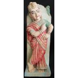 Hindu-Figur, Indien, wohl Radzastan, Tänzerin in rotem Gewand, Stein mit farbiger Fassung,