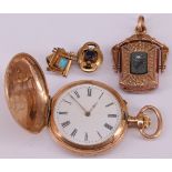 Frackuhr, 585er Roségold, Uhr läuft nicht an, Zwischendeckel Gold, Altersspuren, D. 3,4 cm, 31 g;