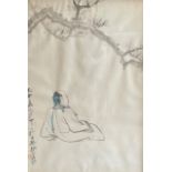 Sitzender Chinese von der Seite, Aquarell mit Tusche, 105 x 75 cm