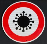 Aktion Virusverbot: Schild von Künstler Sieghart Böhme aus Würzburg, rücks. signiert und datiert