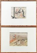 2 japanische Farbholzschnitte mit erotischen Darstellungen: Isoda Kôryusai (tätig ca. 1764-1788),