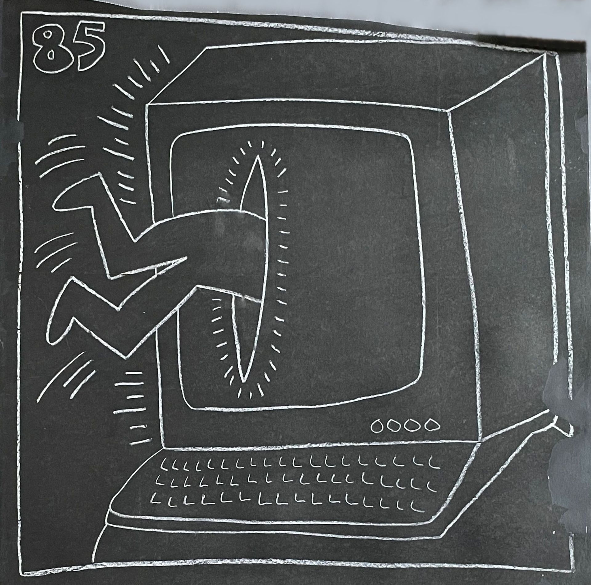Keith Haring (1958-1990) zugeschr., Untitled (Subway Drawing), weiße Kreidezeichnung auf schwarzem - Image 2 of 15