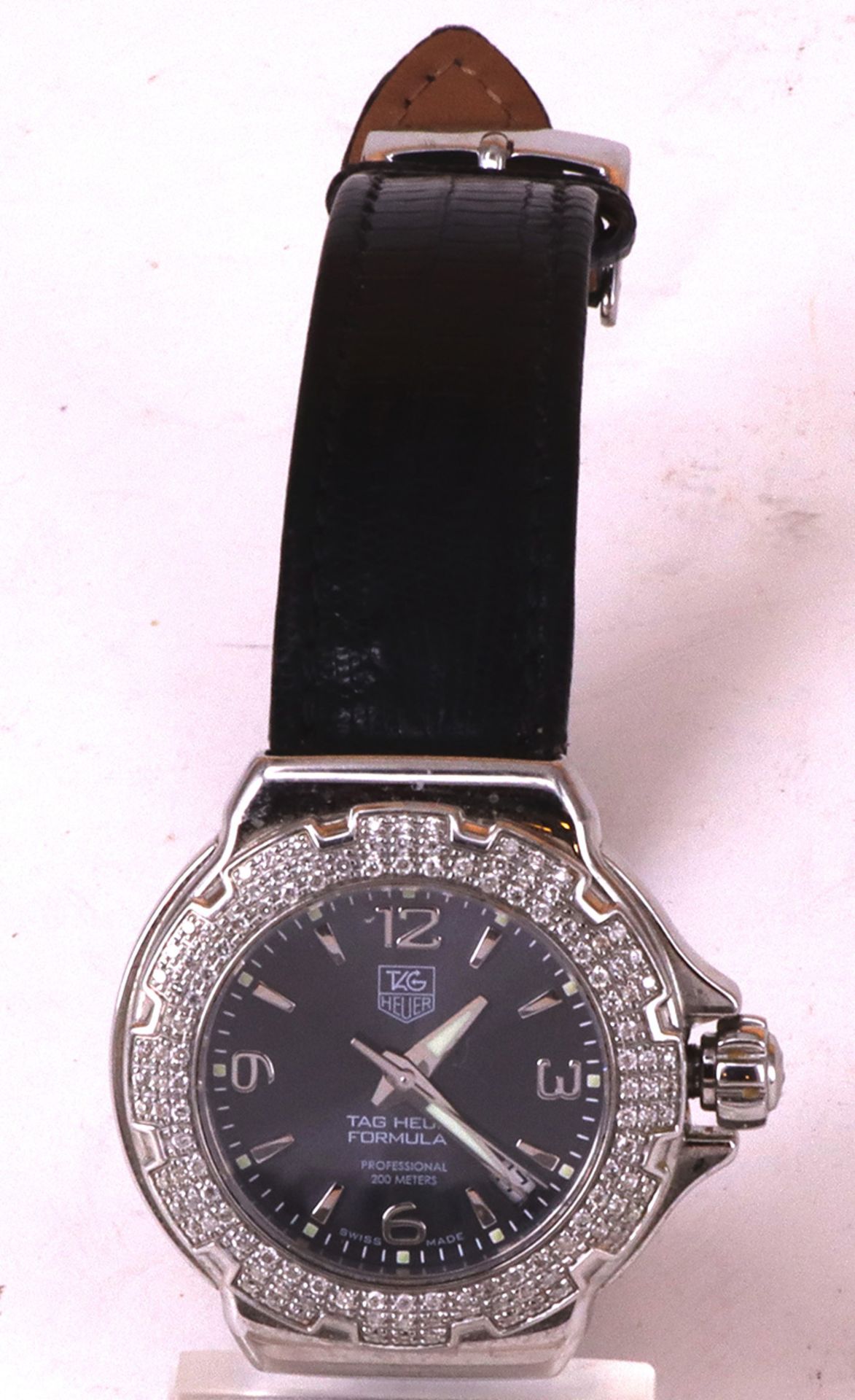 Tag Heuer, Armbanduhr, dunkles Ziffernblatt mit arabischen Quartal-Zahlen, Datum, großer Sekunde, - Image 3 of 5