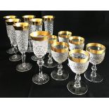 Konvolut Gläser, Kristallglas mit goldenem Rand: 6 Wein- und 6 Sektgläser und ein hohes,