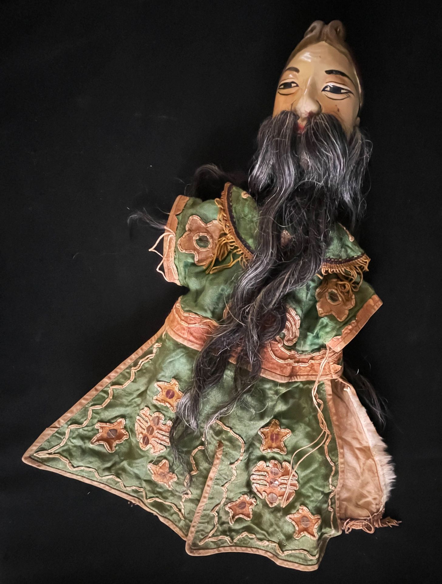 Antike asiatische Handpuppe,sog. Budaixi, wohl Taiwan um 1900. Alter Mann mit freundlichem Gesicht