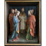 Hochrelief, frühes 19. Jh., wohl Rheinland, Vermählung von Maria und Josef, Holz, farbig gefasst, in