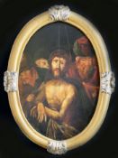 Franken, 18. Jh., Christus vor Pilatus, Öl/Holz, Altersspuren, oval, gerahmt, 64 x 50 cm