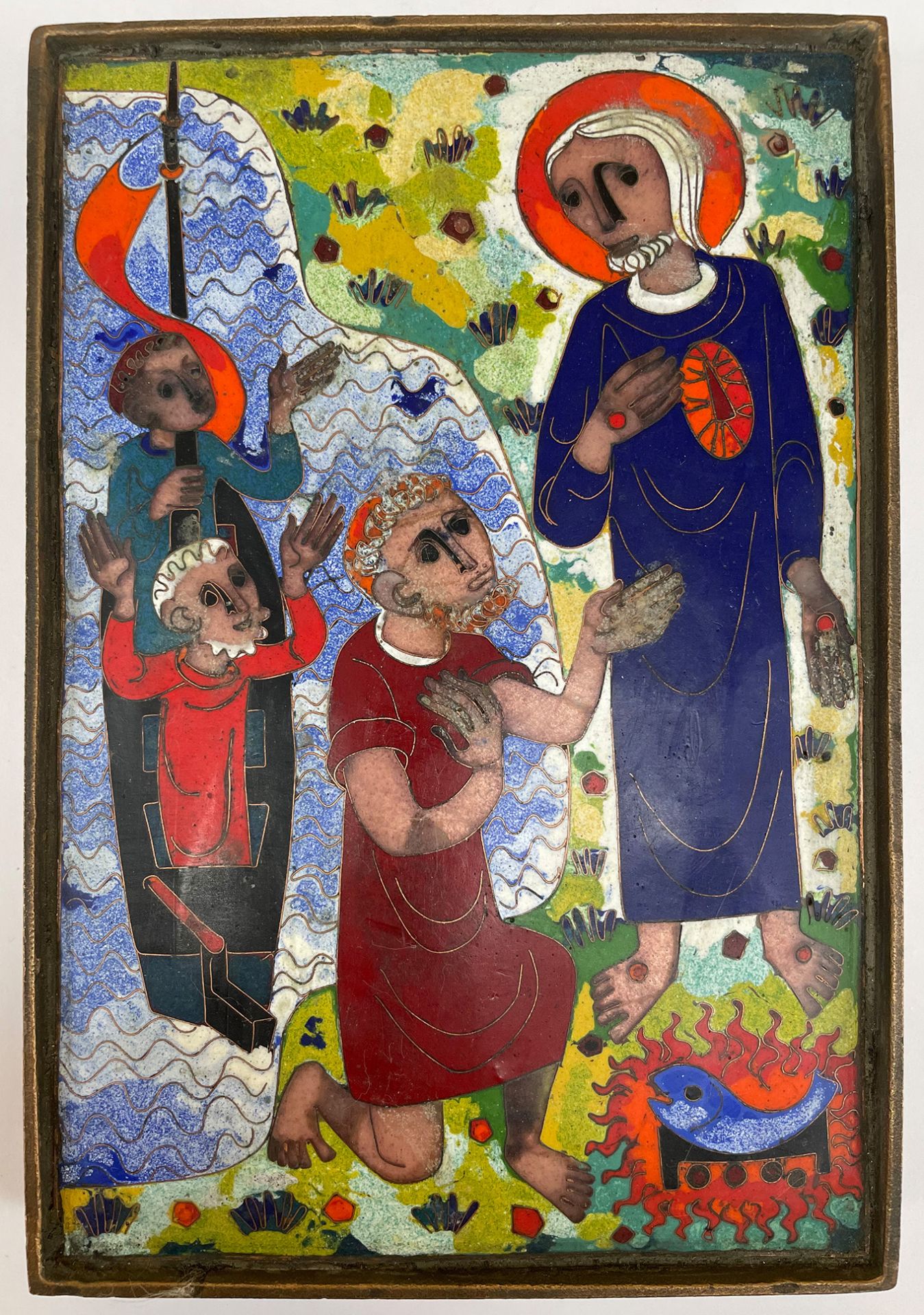 Egino Weinert, moderne religiöse Kunst, figurale Komposition mit Jesus, der Taufe und einem Wal
