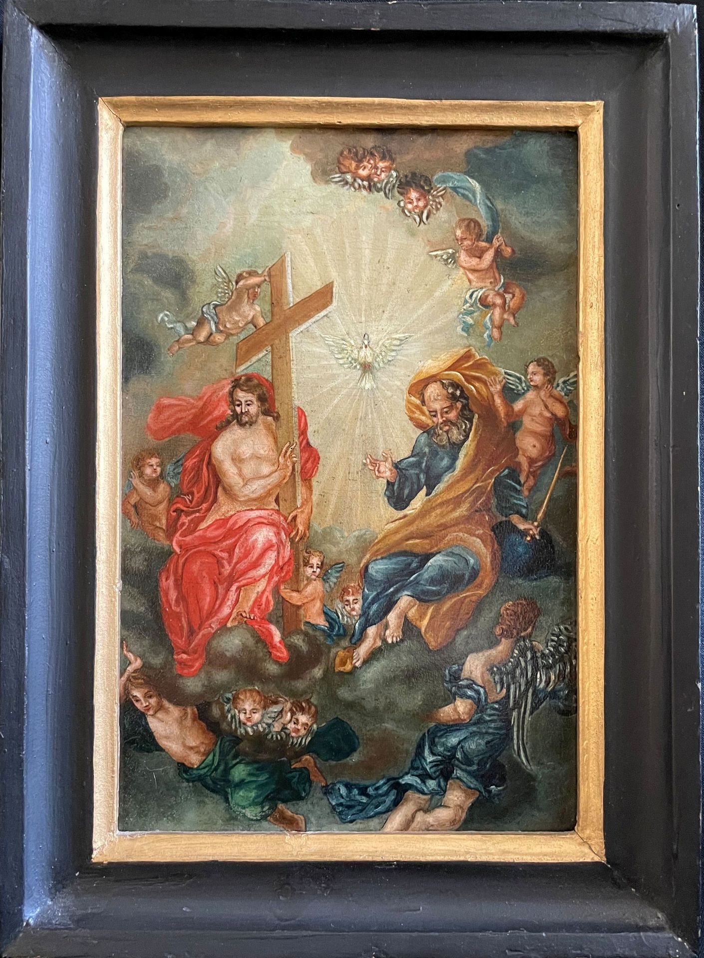 Gemälde Hl. Dreifaltigkeit, 18. Jh.: Christus mit dem Kreuz in den Armen, Gottvater und zwischen - Image 3 of 3