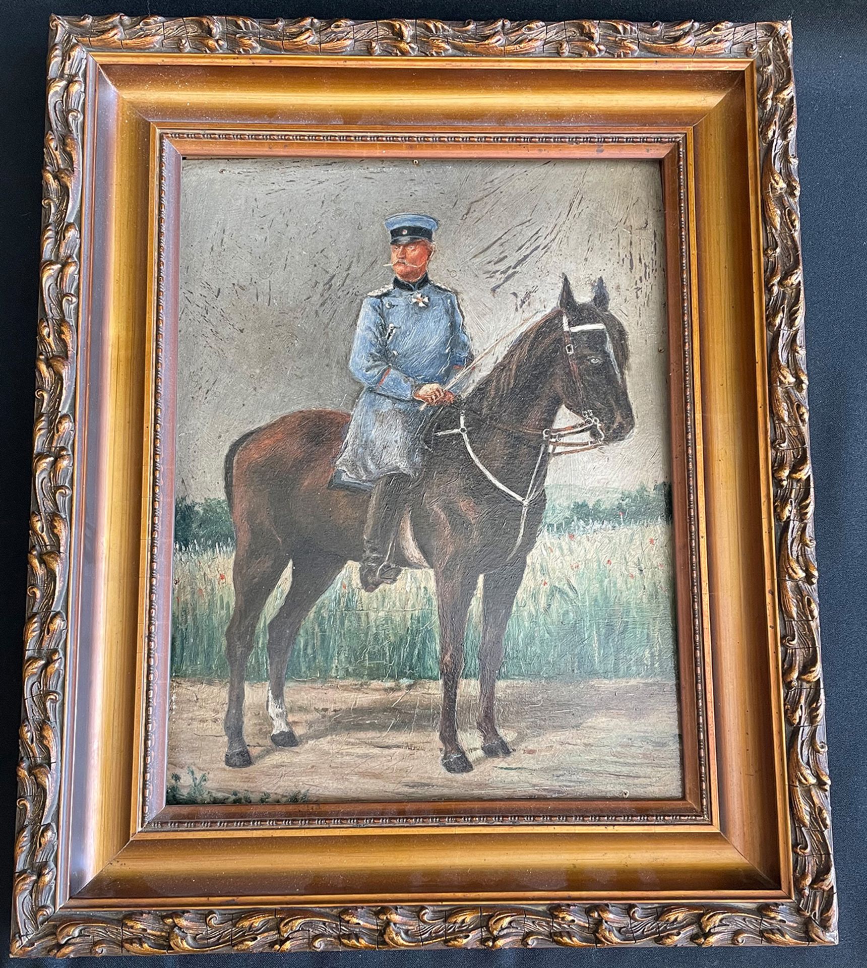 Unbekannter Künstler, Offizier der alten deutschen Armee zu Pferde, Öl/Platte, 27 x 36 cm - Bild 4 aus 4