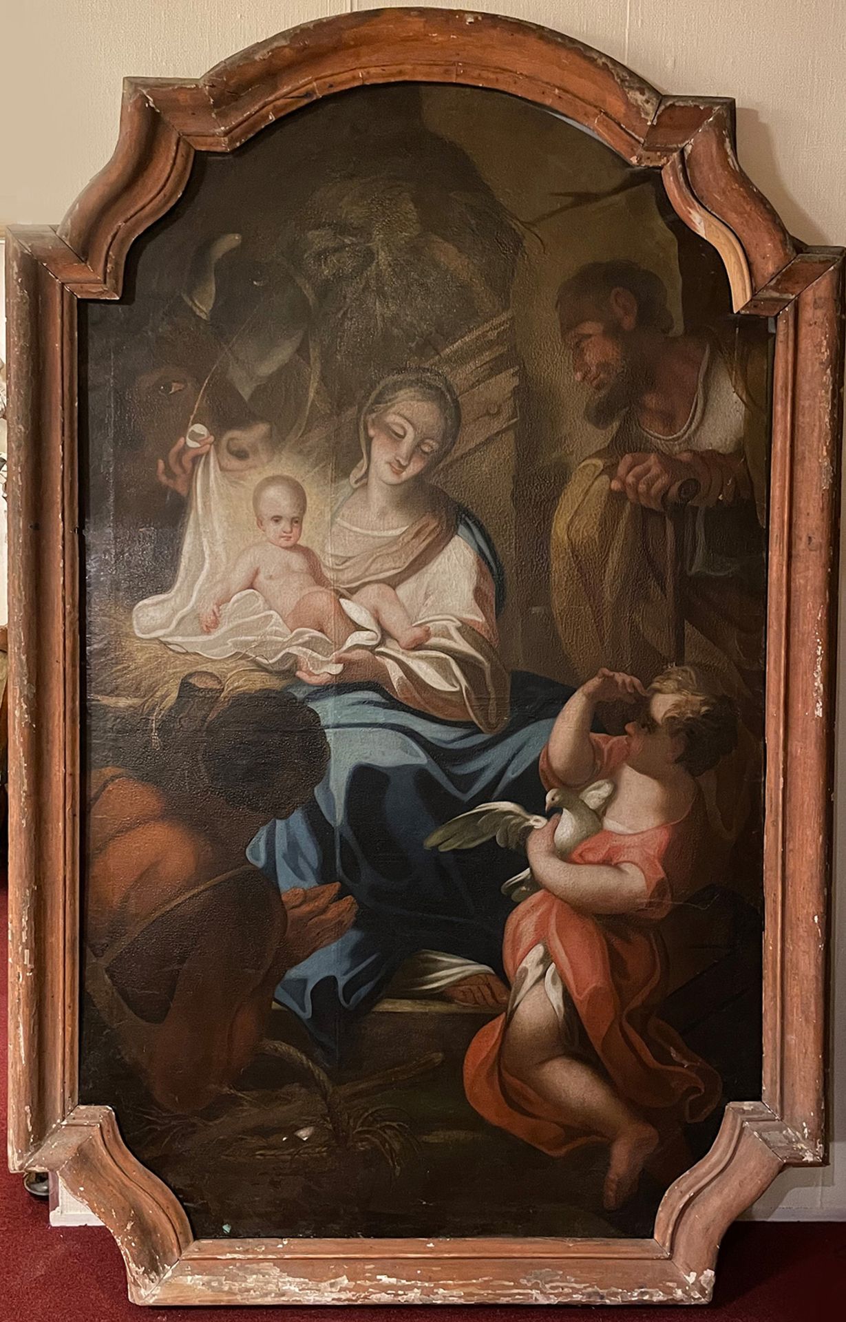 Fränkischer Künstler, 18. Jh., Geburt Jesu mit der Anbetung der Hirten, großes Altarblatt. Maria