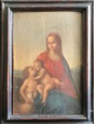 Unbekannter Maler, Maria mit dem Jesuskind und Johannes dem Täufer, Öl/Papier (auf Holzplatte