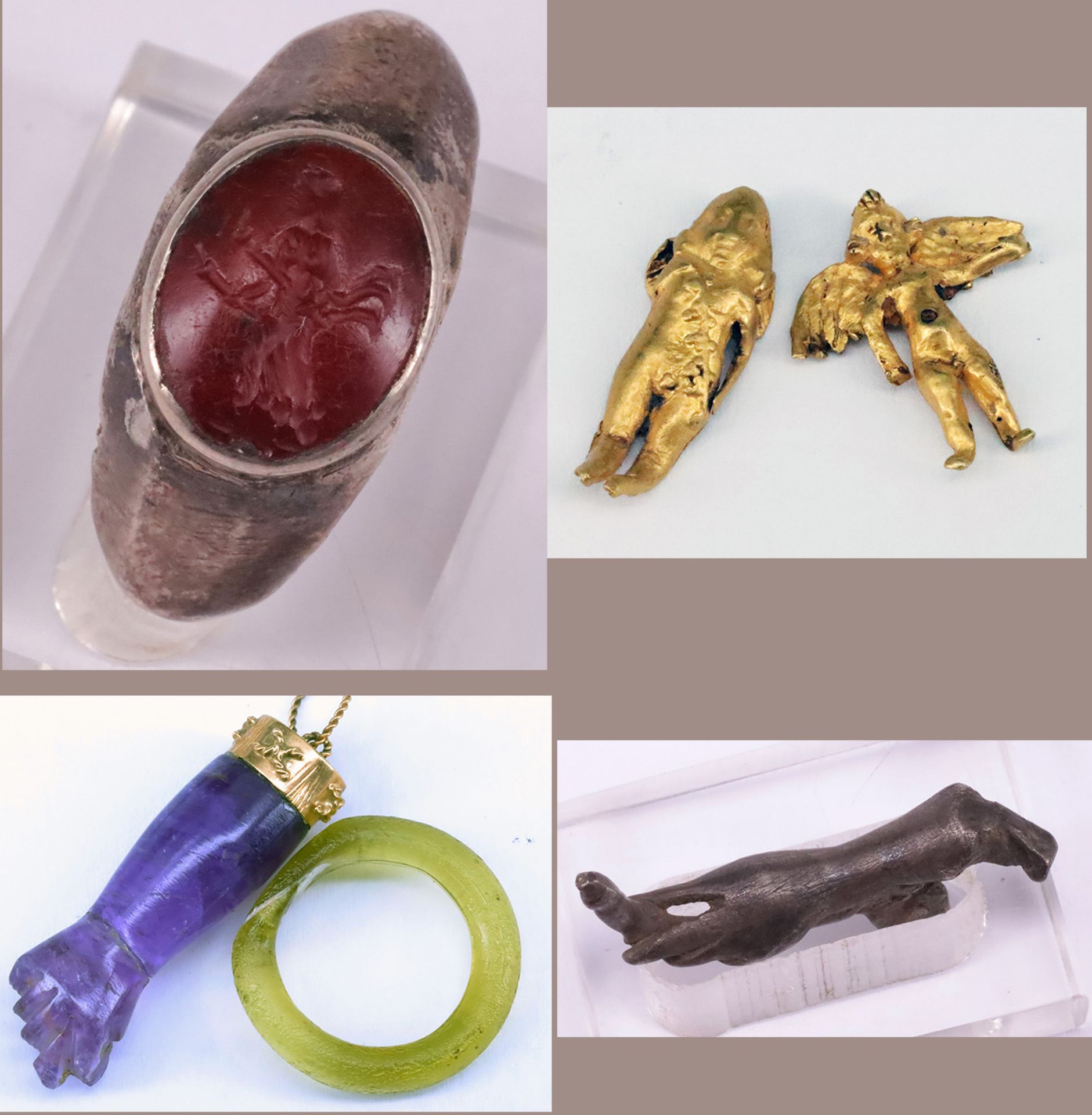 Konvolut div. Sammlerstücke: wohl römischer Ring 2-4 Jh. n. Chr., Silber, Karneol mit der