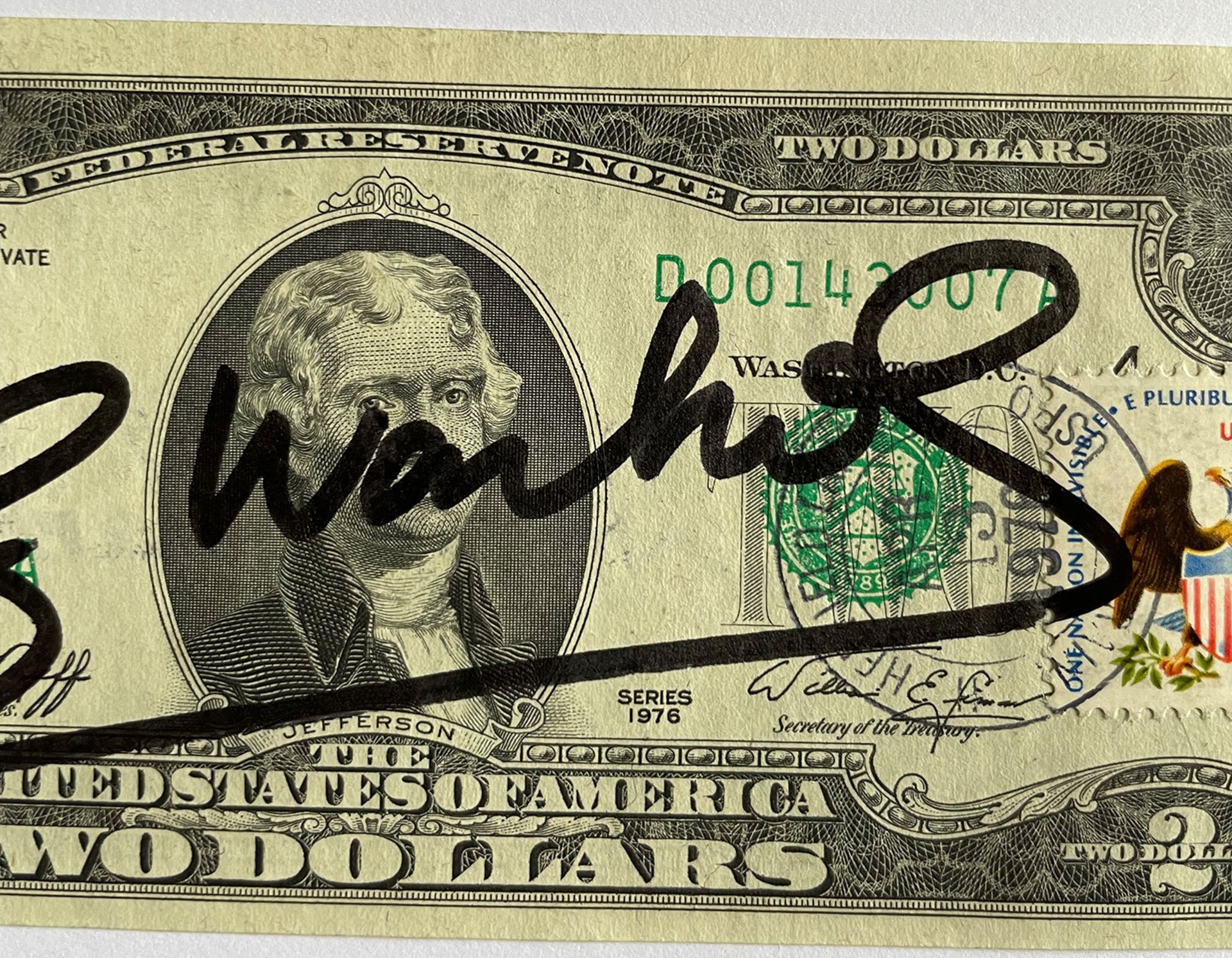 WARHOL, ANDY (1928-1987), 2 Dollar, Jefferson, 1976, Autograph,Multiple entsprechend der Two- - Image 2 of 8