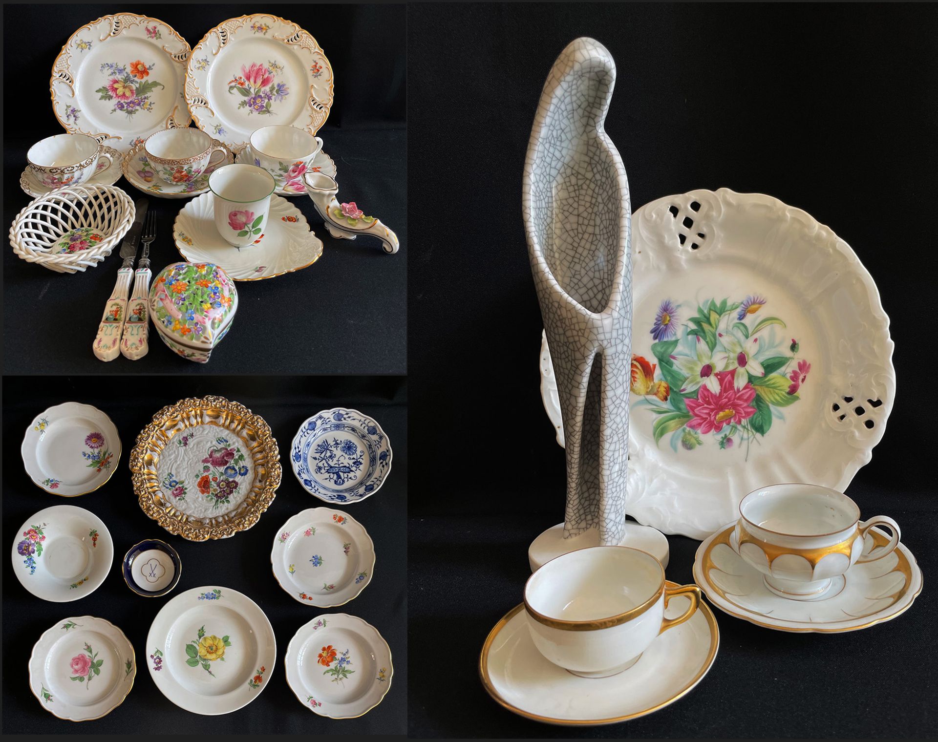 Großes Konvolut Porzellan, Sammlungsauflösung: Nymphenburg, 2 Durchbruchteller mit Blumendekor sowie