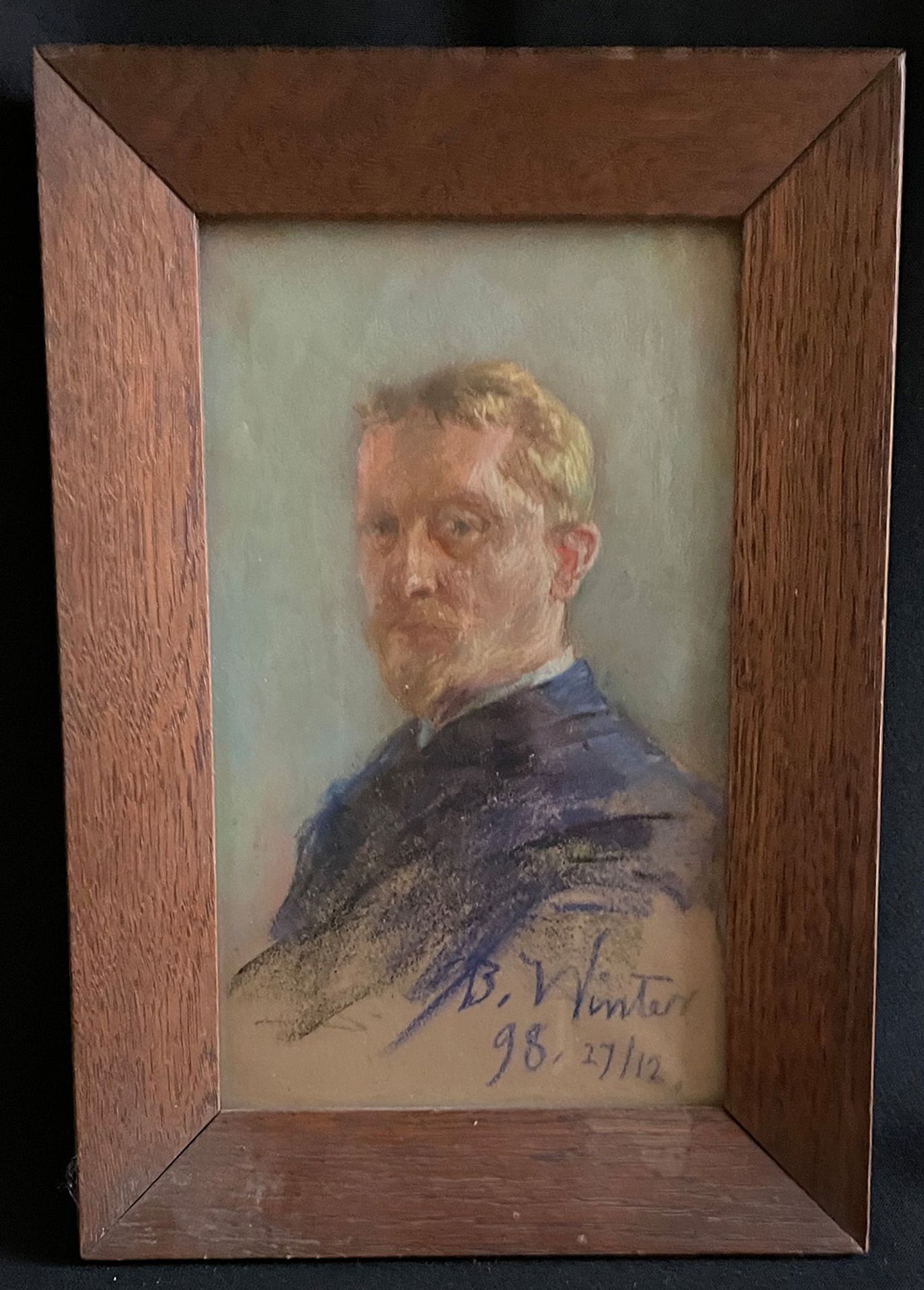 Winter, blonder Mann, signiert, Pastell, dat. (18)98, 27 x 17 cm - Bild 2 aus 3
