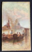 Fischerboote in Venedig, Venecia, signiert, Öl auf Malkarton, 25 x 15 cm