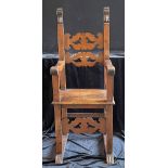 Stuhl, 18. Jh., Holz, Höhe 124 cm, Sitzhöhe 52 cm, Sitzfläche 41 x 37 cm