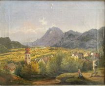 Unbekannter Künstler, Landschaft mit Christusmarterl, rücks. div. Informationen per Handschrift,