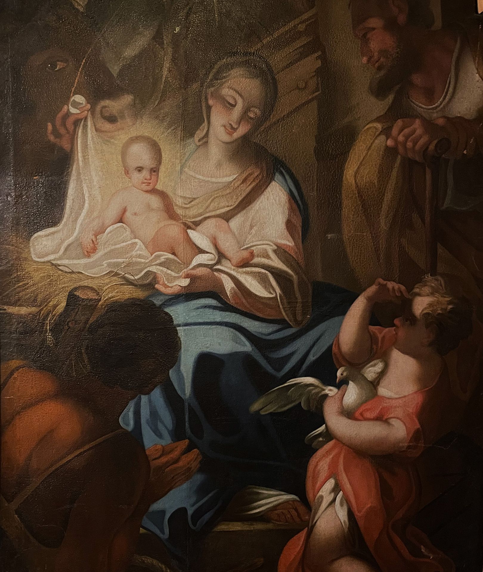 Fränkischer Künstler, 18. Jh., Geburt Jesu mit der Anbetung der Hirten, großes Altarblatt. Maria - Image 6 of 6