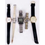 5 Armbanduhren, 2 x Omega, 2 x Longines, 1 x Pratina: beide Longines Handaufzug, Uhren laufen an (