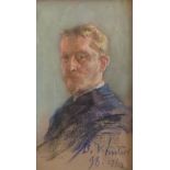 Winter, blonder Mann, signiert, Pastell, dat. (18)98, 27 x 17 cm