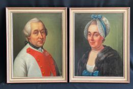 Unbekannter Künstler, um 1800, Portrait einer Dame und eines Herrn, Öl/Lwd, der Herr rücks. mit