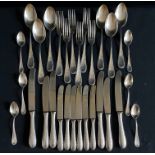 Silberbesteck, 800er Silber, für 6 Personen, bestehend aus 6 Messern, Gabeln und Löffeln sowie 6