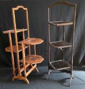 2 x Blumenetagere, Etagere, Holz, Altersspuren, Höhe 83 - 85 cm