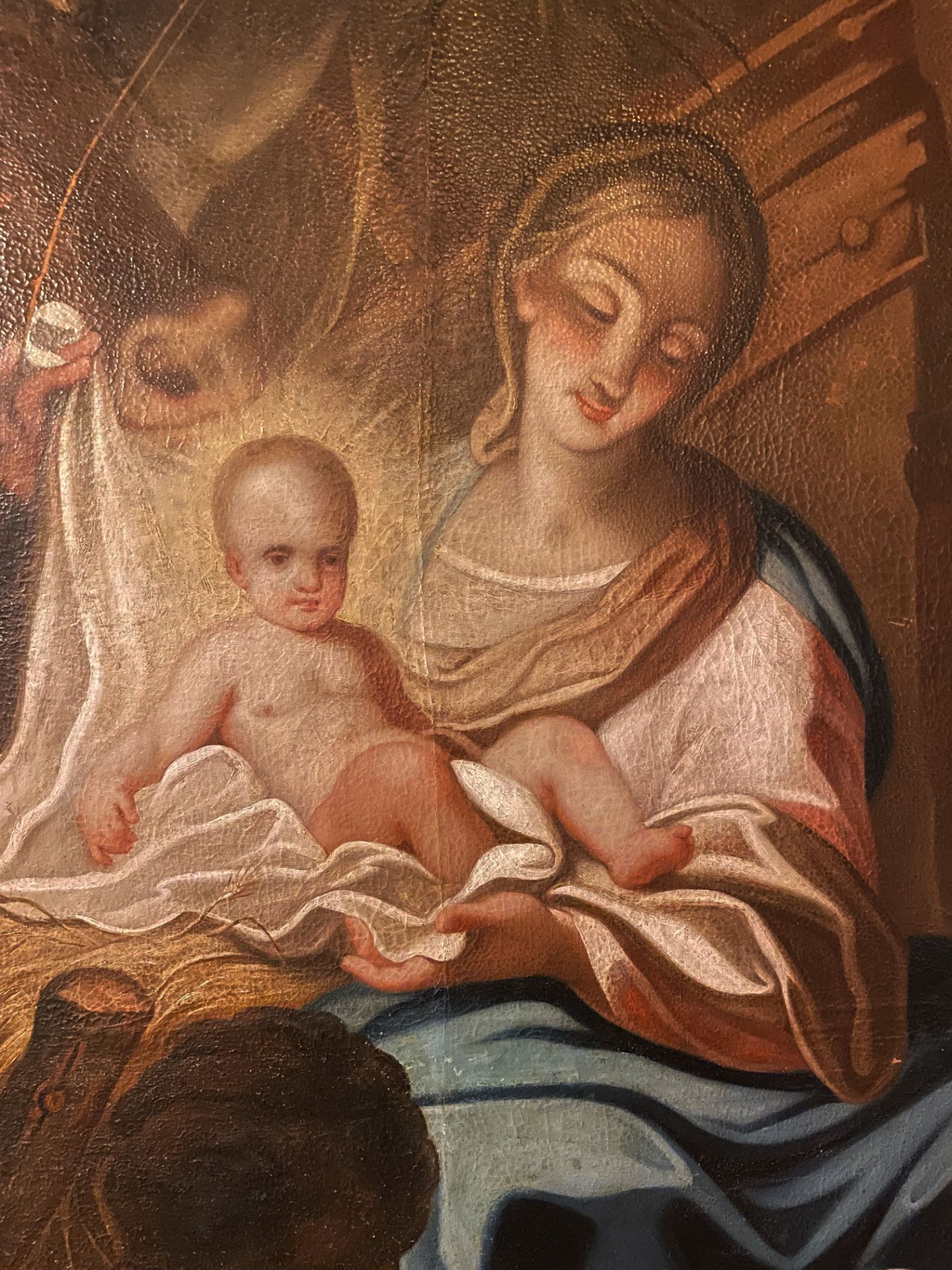 Fränkischer Künstler, 18. Jh., Geburt Jesu mit der Anbetung der Hirten, großes Altarblatt. Maria - Image 5 of 6