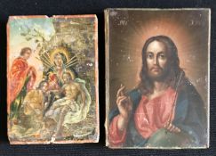 Zwei Miniatur Bilder, wohl deutsch 18. u. 19. Jh.: Szene der Auferstehung, Öl/Holz, Altersspuren,